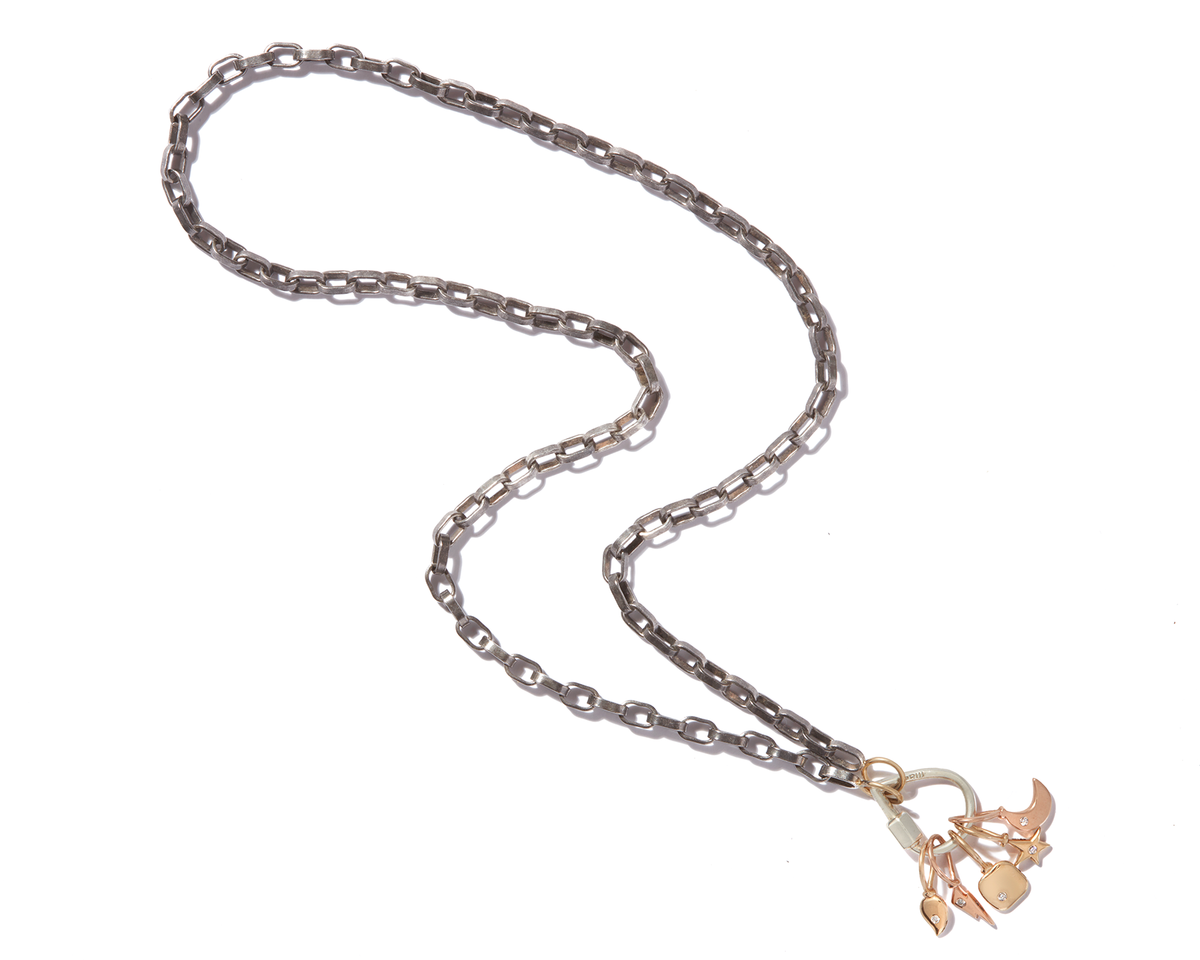 Blackened silver biker chain with multiple charms