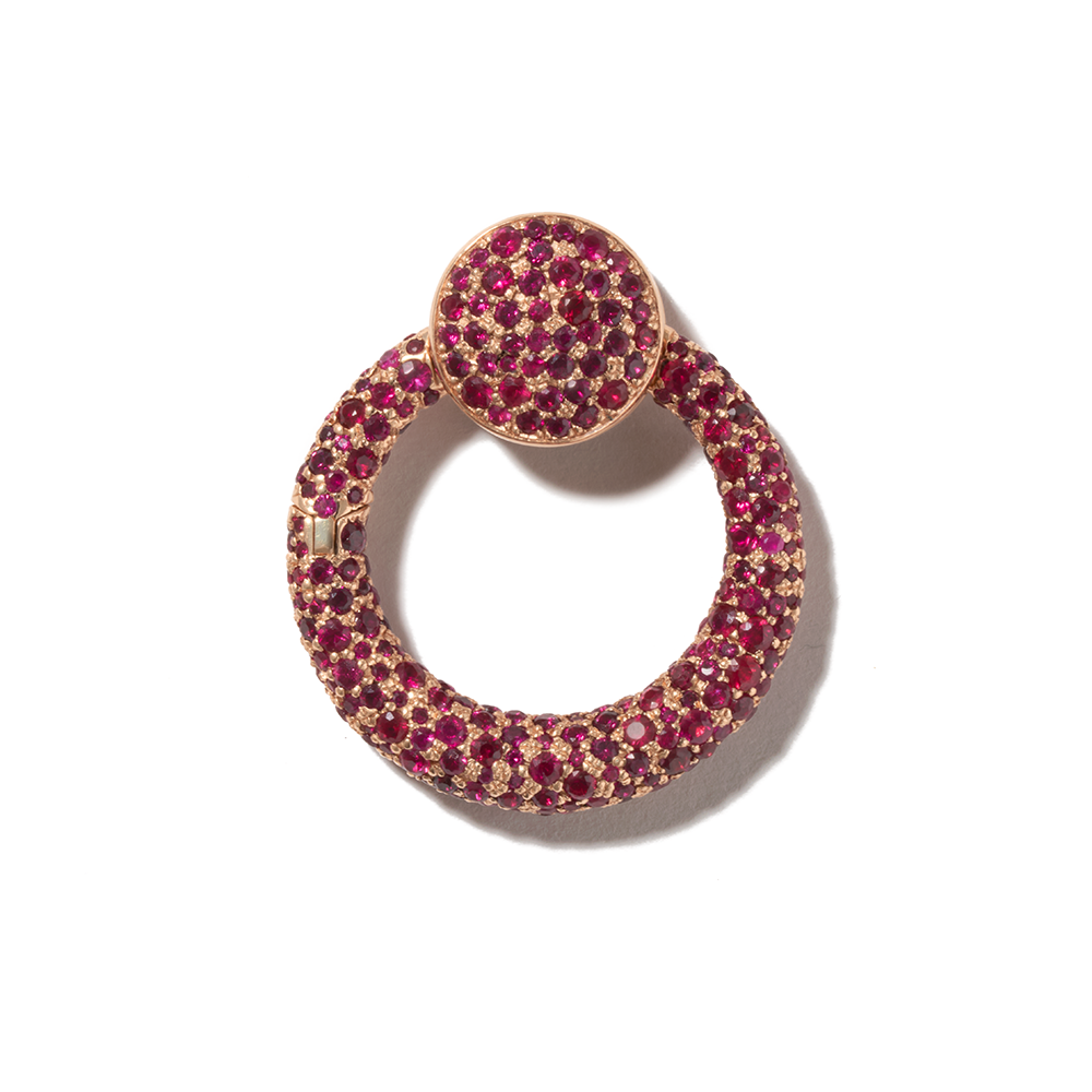 Rose gold ruby studded charm with closed clasp